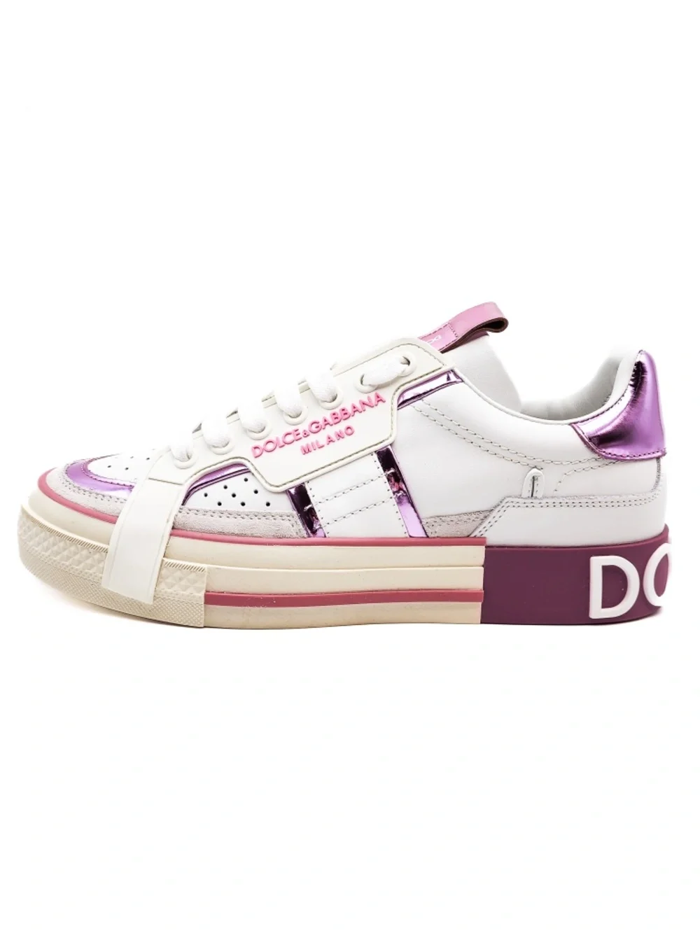 Dolce & Gabbana Custom 2 Zero White Lilac Calf Leather Sneakers EU 38